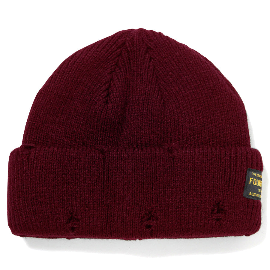 430 FOURTHIRTY DAMAGE BEANIE ニットキャップ バーガンディー 正面 平置き FTY-26-174