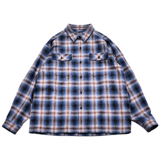 APPLEBUM Melange Check Nel Shirt ネイビー ブラウン 正面