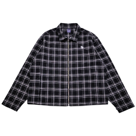 APPLEBUM Zip Up Shirt Jacket チェック ブラック ホワイト 正面