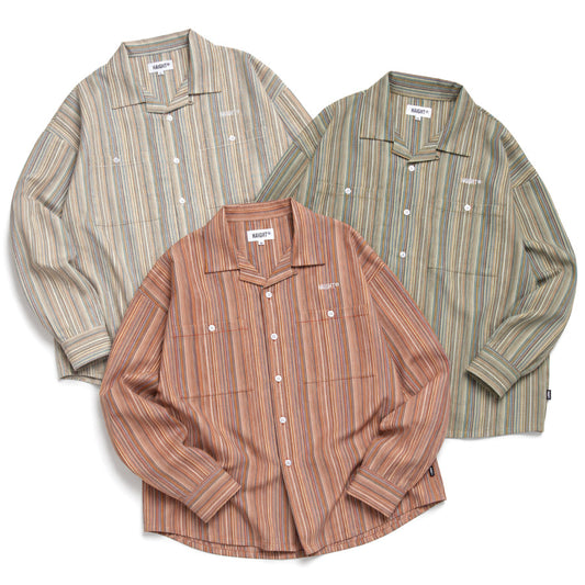 HAIGHT MULTI CLR STRIPE SHIRT ストライプシャツ ベージュ グリーン レッド 3カラー HTAW-264003