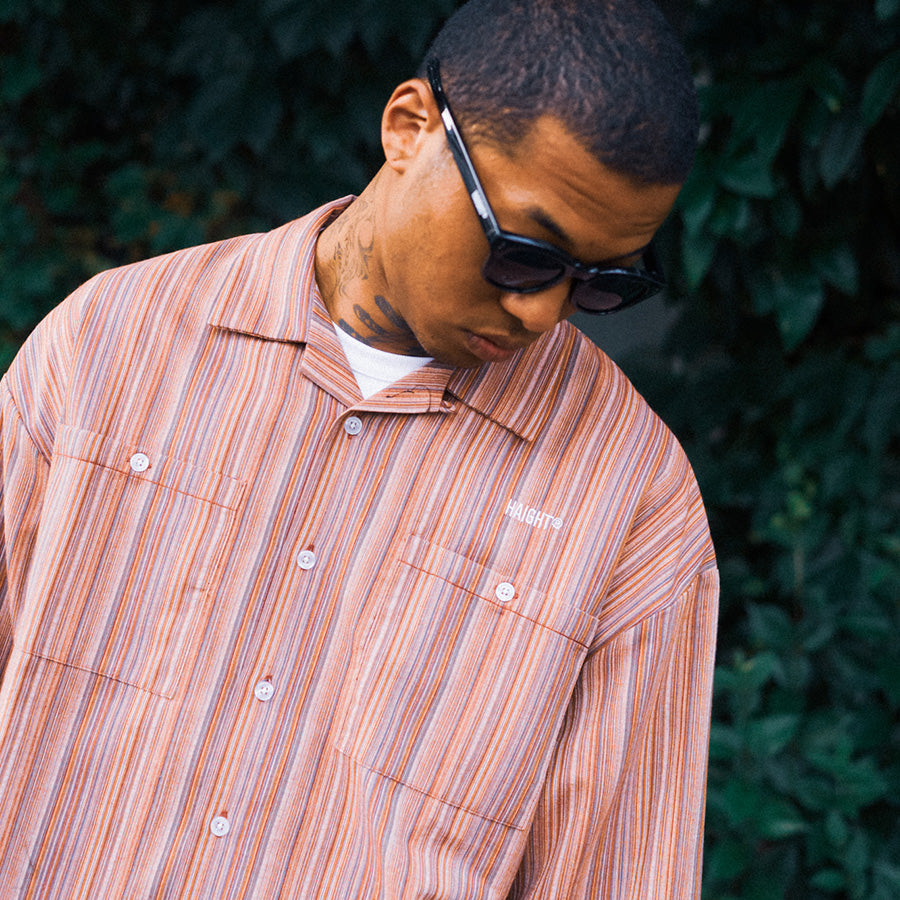 HAIGHT MULTI CLR STRIPE SHIRT ストライプシャツ レッド モデル着用 スタイリング HTAW-264003