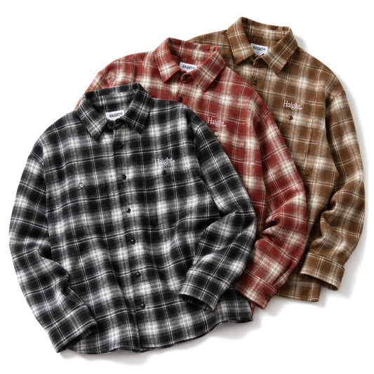 HAIGHT OMBRE CHECK FLANNEL SHIRT フランネルシャツ ブラック レッド ブラウン 3カラー HTAW-264002