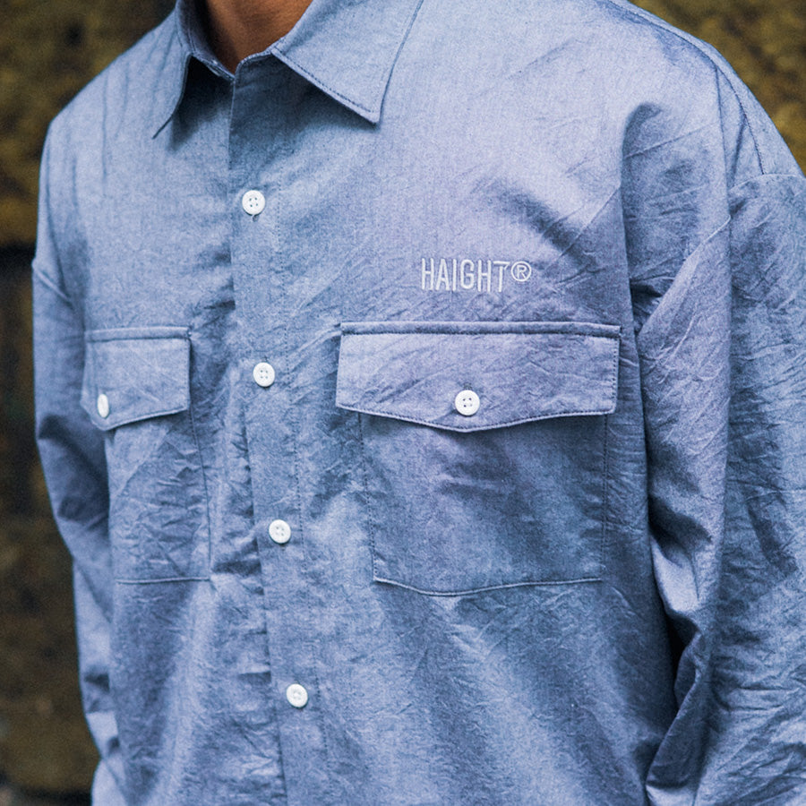 HAIGHT OXFORD SHIRT オックスフォードシャツ ライトブルー モデル着用詳細 HTAW-264001
