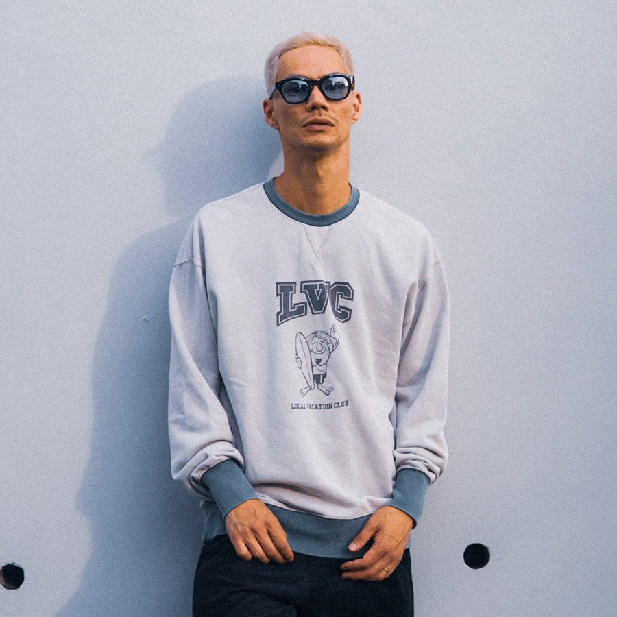 HAIGHT WASHED RINGER SWEAT クルースウェット グレー モデル着用 HTAW-263003