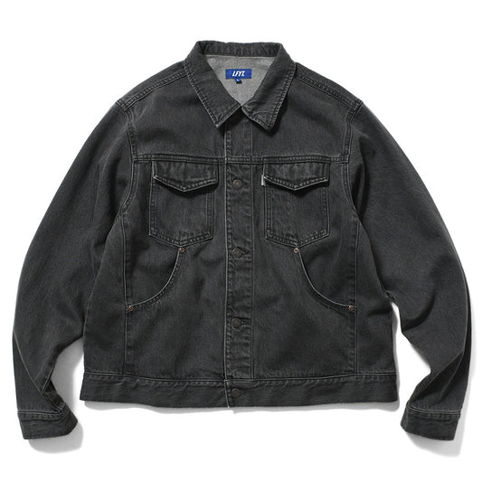 LFYT BLACK DENIM TRUCKER JACKET デニム トラッカージャケット ブラック 正面 平置き LA261004