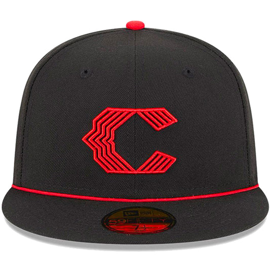 NEW ERA 59FIFTY レッズ ブラック 正面 ロゴ刺繍