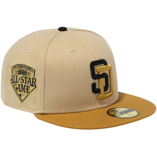 NEW ERA 59FIFTY The Brew サンディエゴ・パドレス キャップ ブラック/ブラッシュドブロンズ/ベガスゴールド 右斜め 15228777