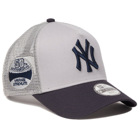 NEW ERA Youth 9FORTY A-Frame ヤンキース グレー/ネイビー 右斜め メッシュキャップ