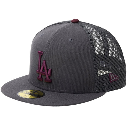 NEW ERA 59FIFTY トラッカー ロサンゼルス・ドジャース Hydrangea ダークグラファイト 左斜め
