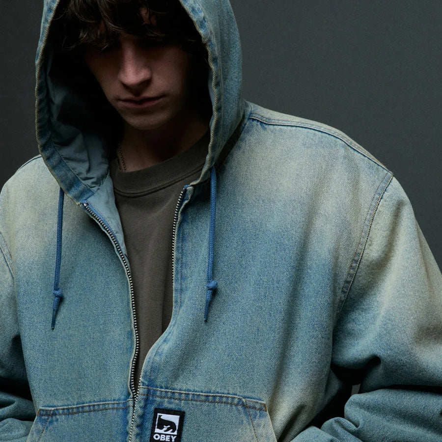 OBEY(オベイ)GLEN ZIP UP JACKET インディゴアーカイブウォッシュ ポケットOBEYアートラベル詳細 121800593-26F