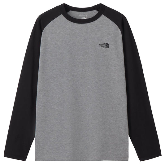 THE NORTH FACE ロングスリーブ ES ベースボールティー ミックスグレー×ブラック 平置き正面 NT82591