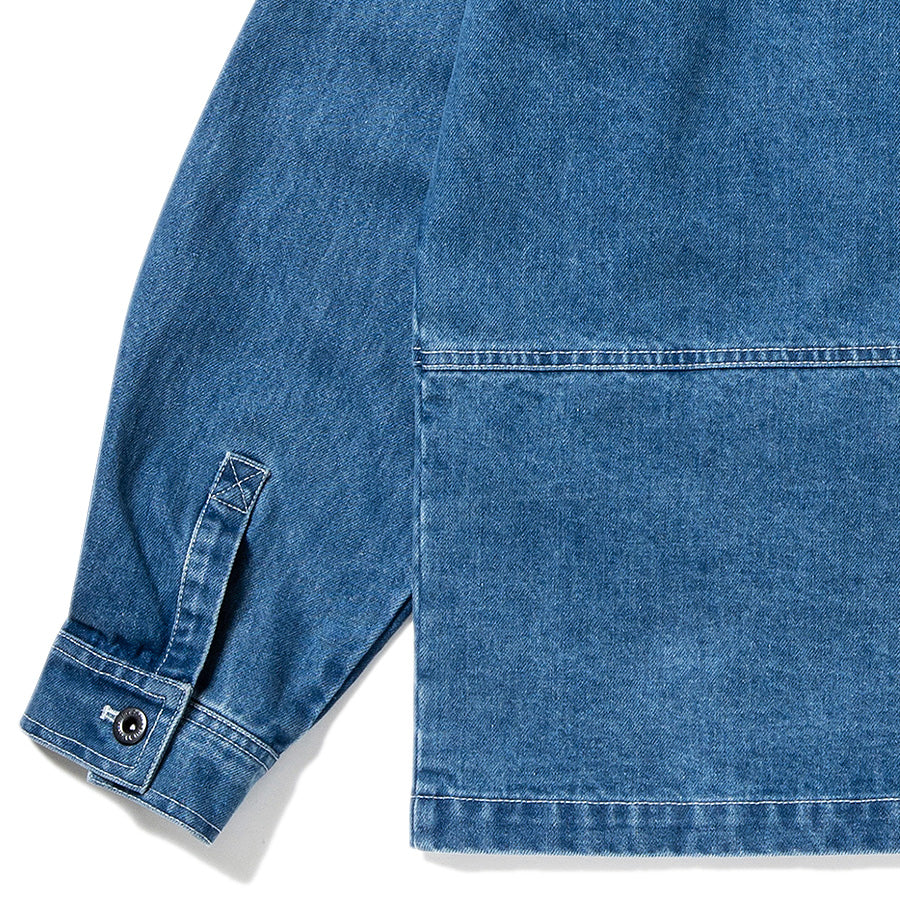 430（フォーサーティ / FOURTHIRTY）DENIM COVERALL CRD インディゴ/グリーン HW 背面下部・袖口詳細 FTY26-079