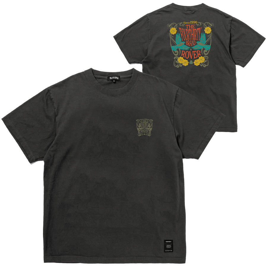 430 FLOWER MOVEMENT S/S TEE チャコールブラック 正面背面 平置き画像