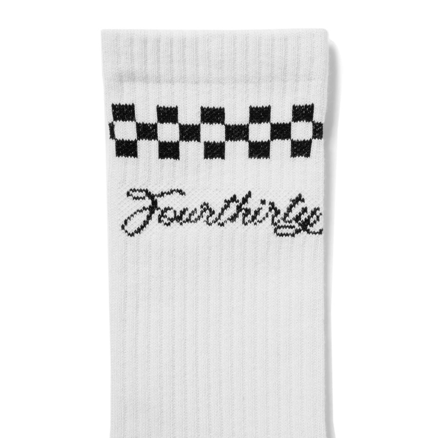 430 FOURTHIRTY CM CFF LONG SOX ソックス ホワイト チェッカー柄 ロゴデザイン アップ FTY-26-184