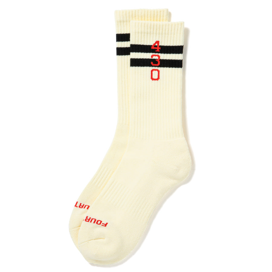 430 FOURTHIRTY CM NUMBER LINE LONG SOX ソックス ベージュ 正面 FTY-26-182