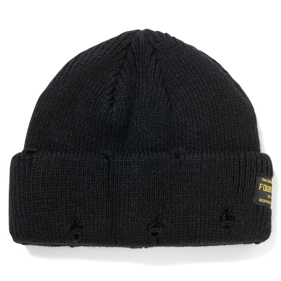 430 FOURTHIRTY DAMAGE BEANIE ニットキャップ ブラック 正面 平置き FTY-26-174
