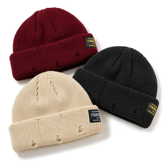 430 FOURTHIRTY DAMAGE BEANIE ニットキャップ ブラック アイボリー バーガンディー 3カラー FTY-26-174
