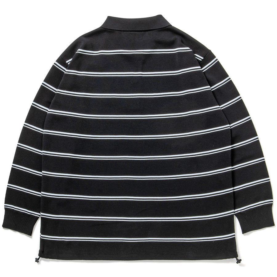 430 FOURTHIRTY L/S BORDER KNIT POLO 長袖 ニットポロシャツ ブラック 背面 平置き FTY-26-152