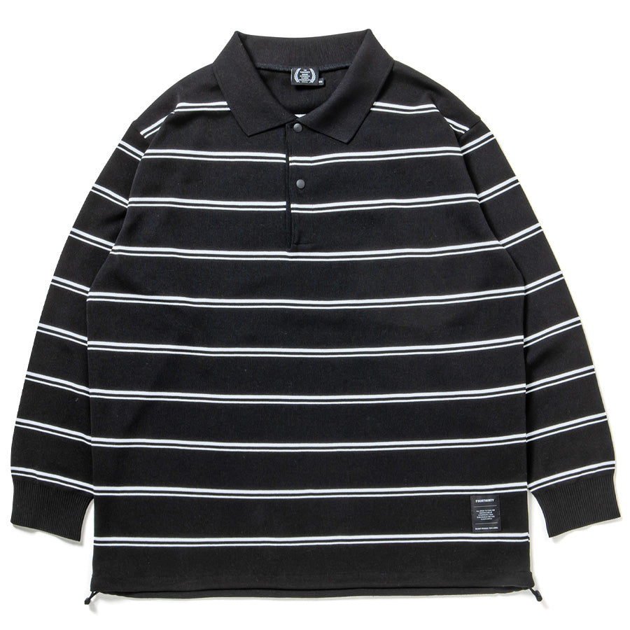 430 FOURTHIRTY L/S BORDER KNIT POLO 長袖 ニットポロシャツ ブラック 正面 平置き FTY-26-152