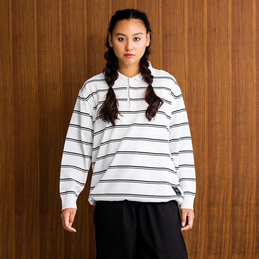 430 FOURTHIRTY L/S BORDER KNIT POLO 長袖 ニットポロシャツ モデル着用 正面 FTY-26-152
