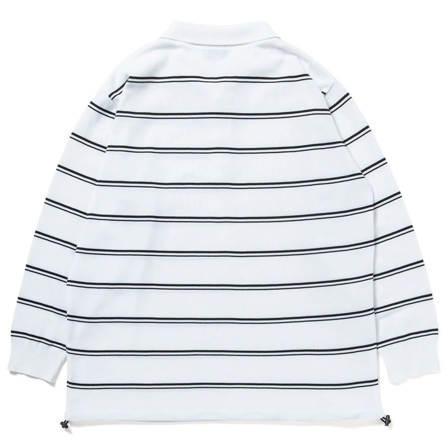 430 FOURTHIRTY L/S BORDER KNIT POLO 長袖 ニットポロシャツ ホワイト 背面 平置き FTY-26-152