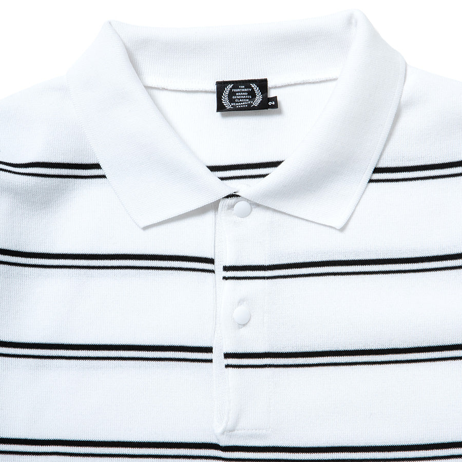 430 FOURTHIRTY L/S BORDER KNIT POLO 長袖 ニットポロシャツ ホワイト 襟元 ボタン FTY-26-152