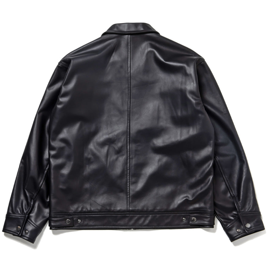 430（フォーサーティ / FOURTHIRTY）LEATHER TRACKER JACKET ブラック 平置き背面 FTY26-074