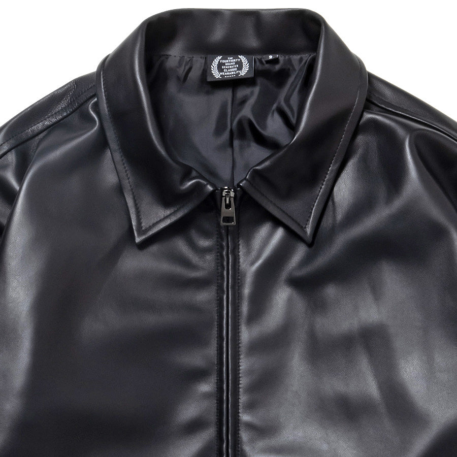 430（フォーサーティ / FOURTHIRTY）LEATHER TRACKER JACKET ブラック 首周り詳細 FTY26-074