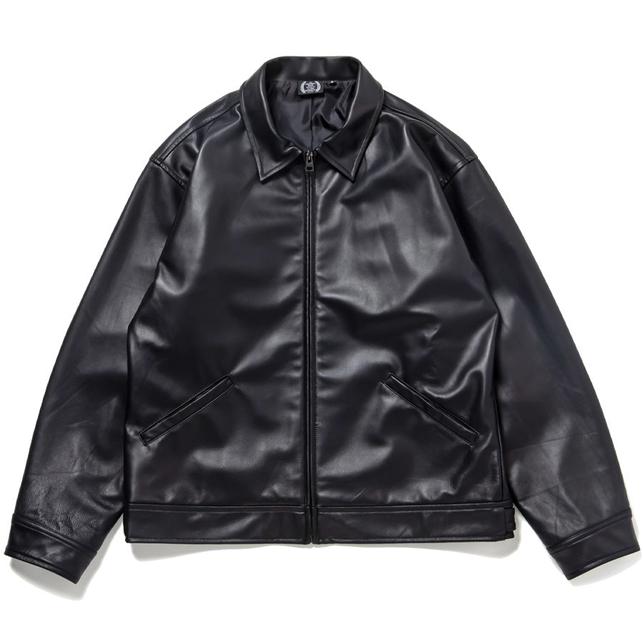 430（フォーサーティ / FOURTHIRTY）LEATHER TRACKER JACKET ブラック 平置き正面 FTY26-074