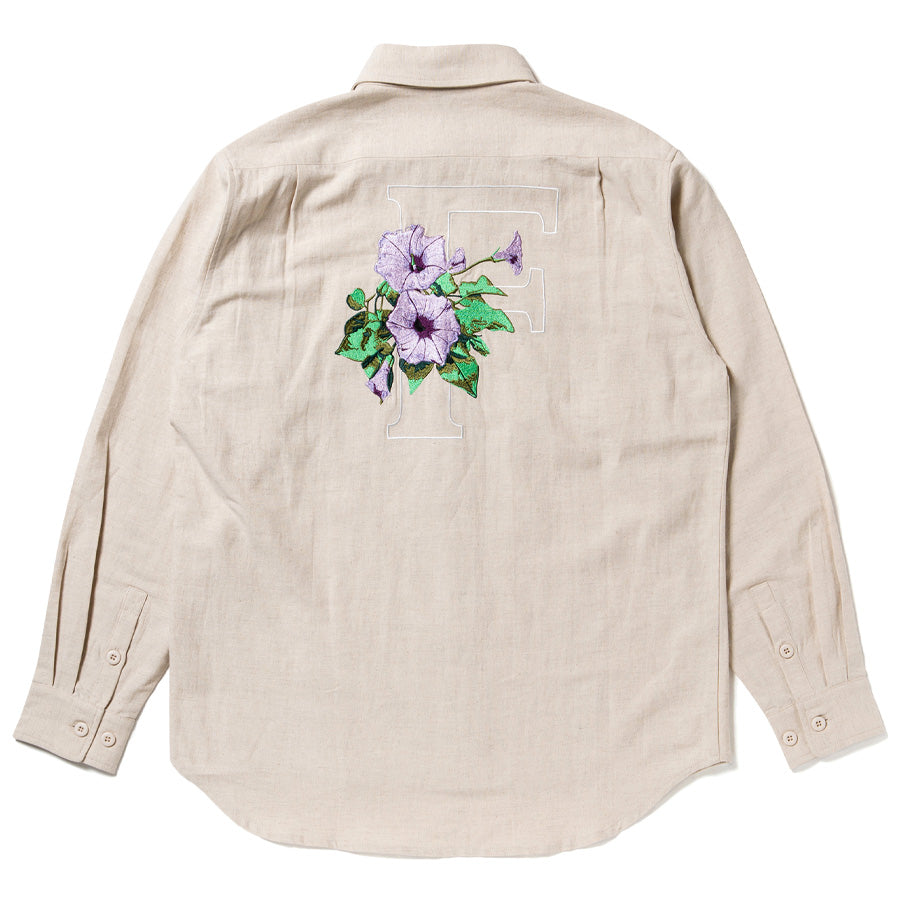 430（フォーサーティ / FOURTHIRTY）L/S HEMP UTILITY SHIRT ベージュ 背面 平置き FTY26-080