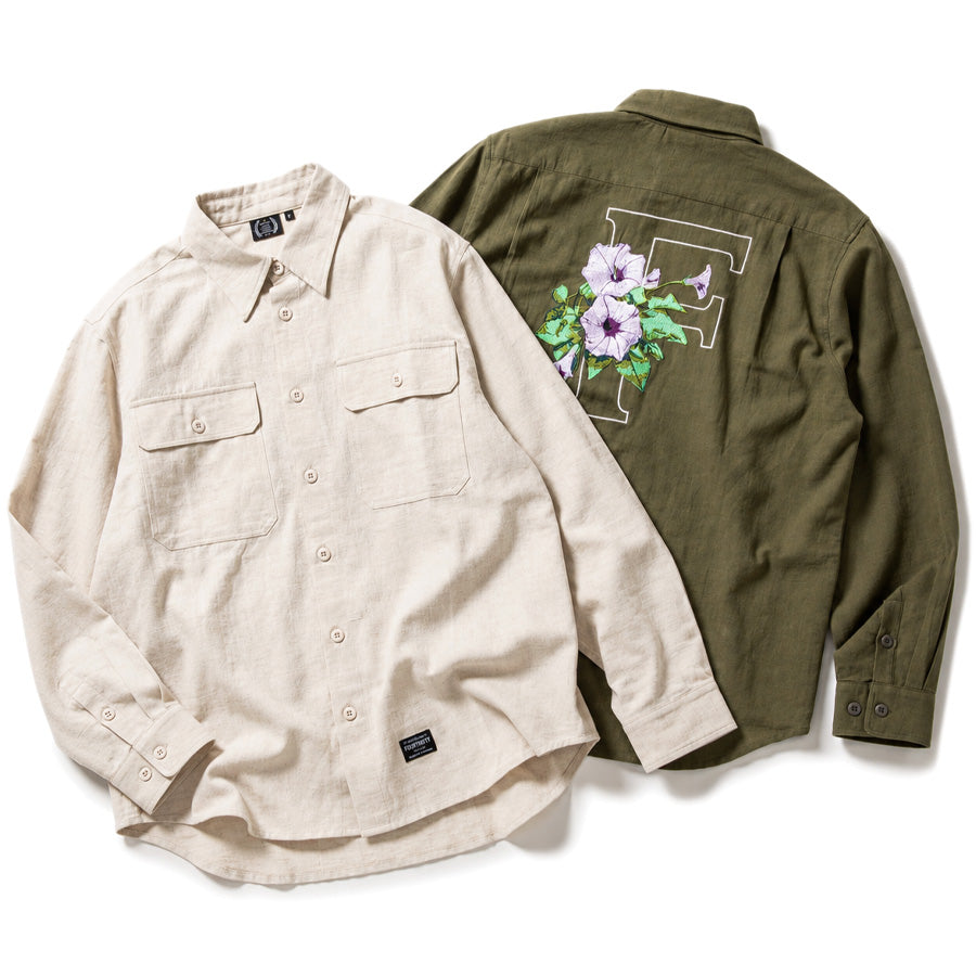 430（フォーサーティ / FOURTHIRTY）L/S HEMP UTILITY SHIRT カーキ ベージュ 2カラー FTY26-080