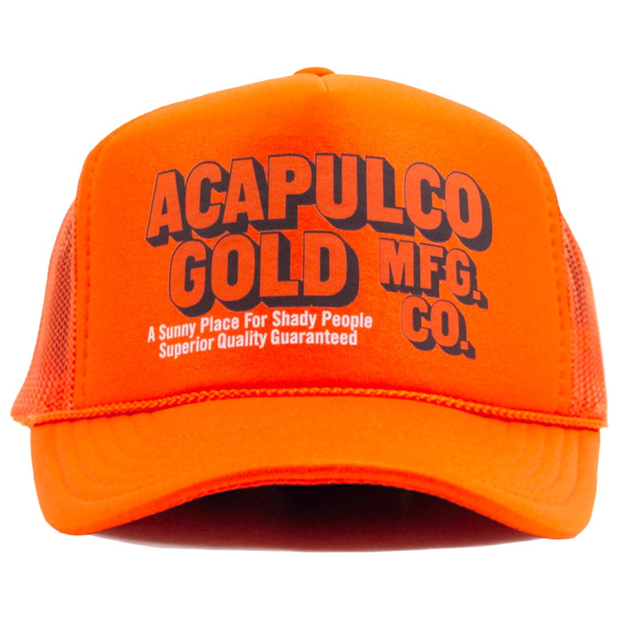 ACAPULCO GOLD OJ LOGO TRUCKER CAP メッシュキャップ オレンジ 正面 AG26SM002