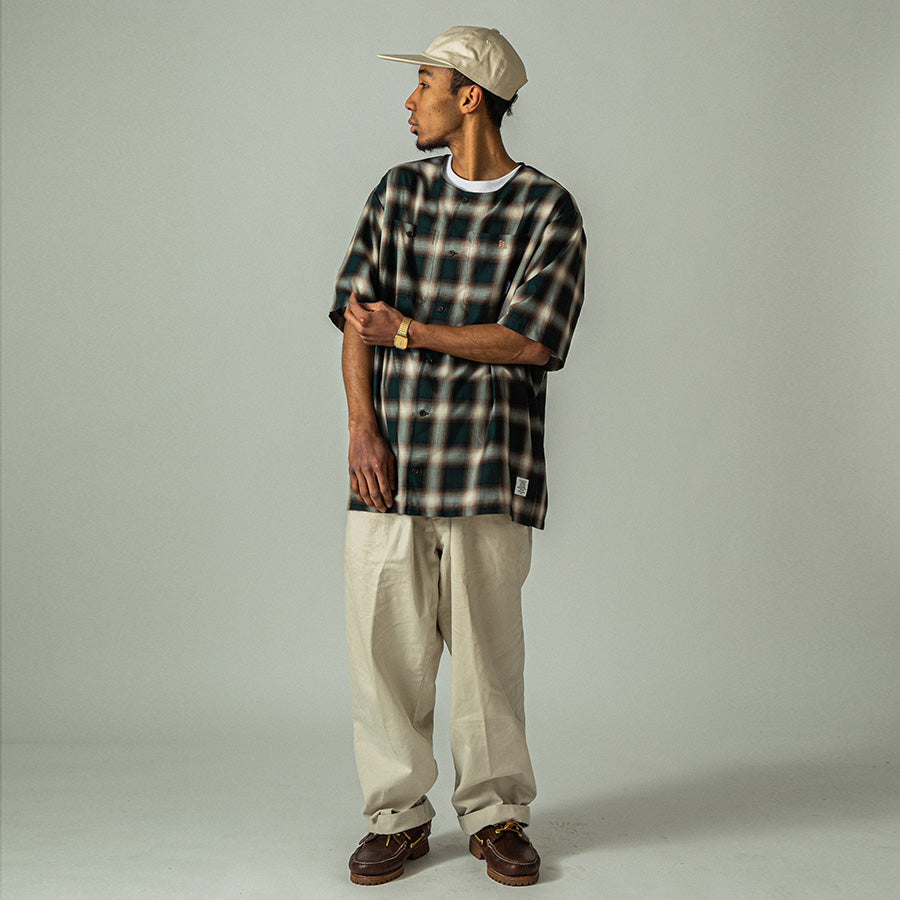 APPLEBUM ( アップルバム ) HOMBRE CHECK COLLARLESS SHIRT ノーカラーシャツ 半袖