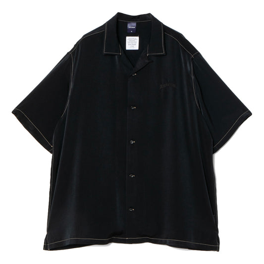 APPLEBUM サテンアロハシャツ ブラック 正面平置き