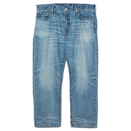APPLEBUM Authentic Straight Denim Pants ダメージ インディゴウォッシュ 正面平置き