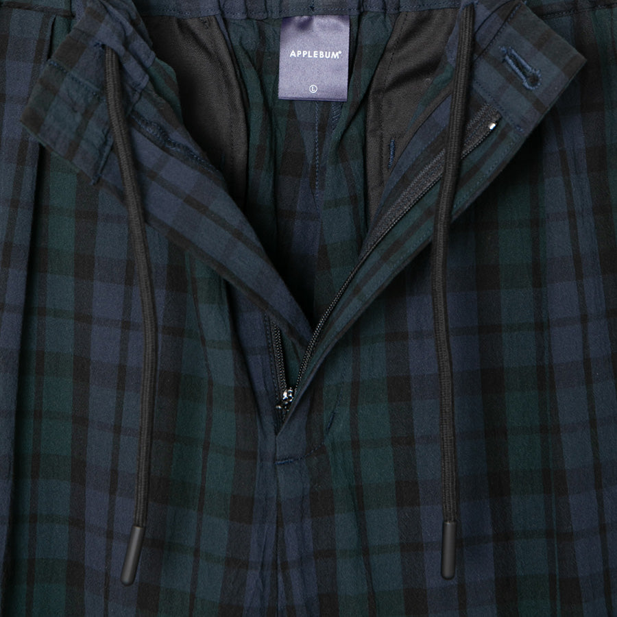 APPLEBUM Banshu Organic Wide Pants ブラックウォッチ ファスナーディテール