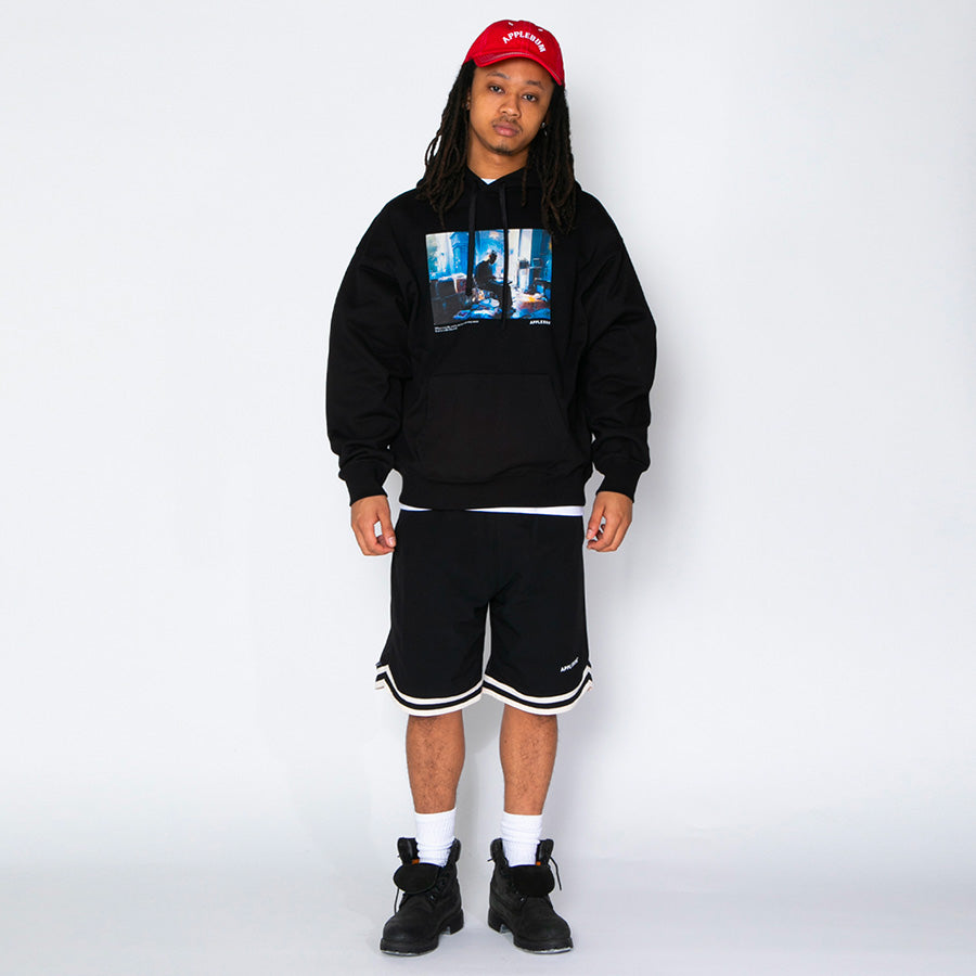 APPLEBUM Drop the Needle Hoodie ブラック 着用 正面