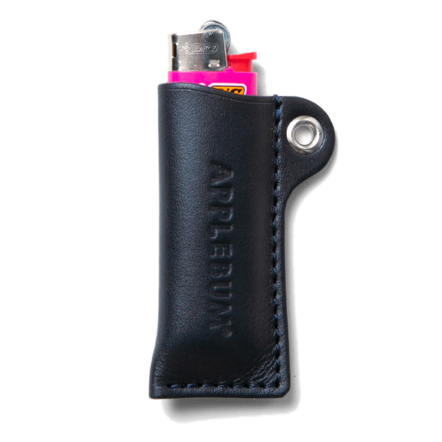 APPLEBUM レザーライターケース ネイビー ライター収納状態 正面