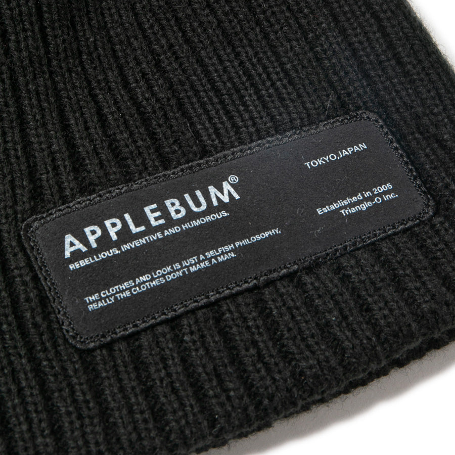 APPLEBUM LOGO LABEL KNIT CAP ニットキャップ ビーニー ブラック ロゴワッペン詳細 2620908