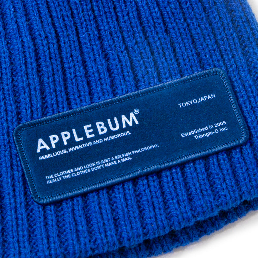 APPLEBUM LOGO LABEL KNIT CAP ニットキャップ ビーニー ブルー ロゴワッペン詳細 2620908