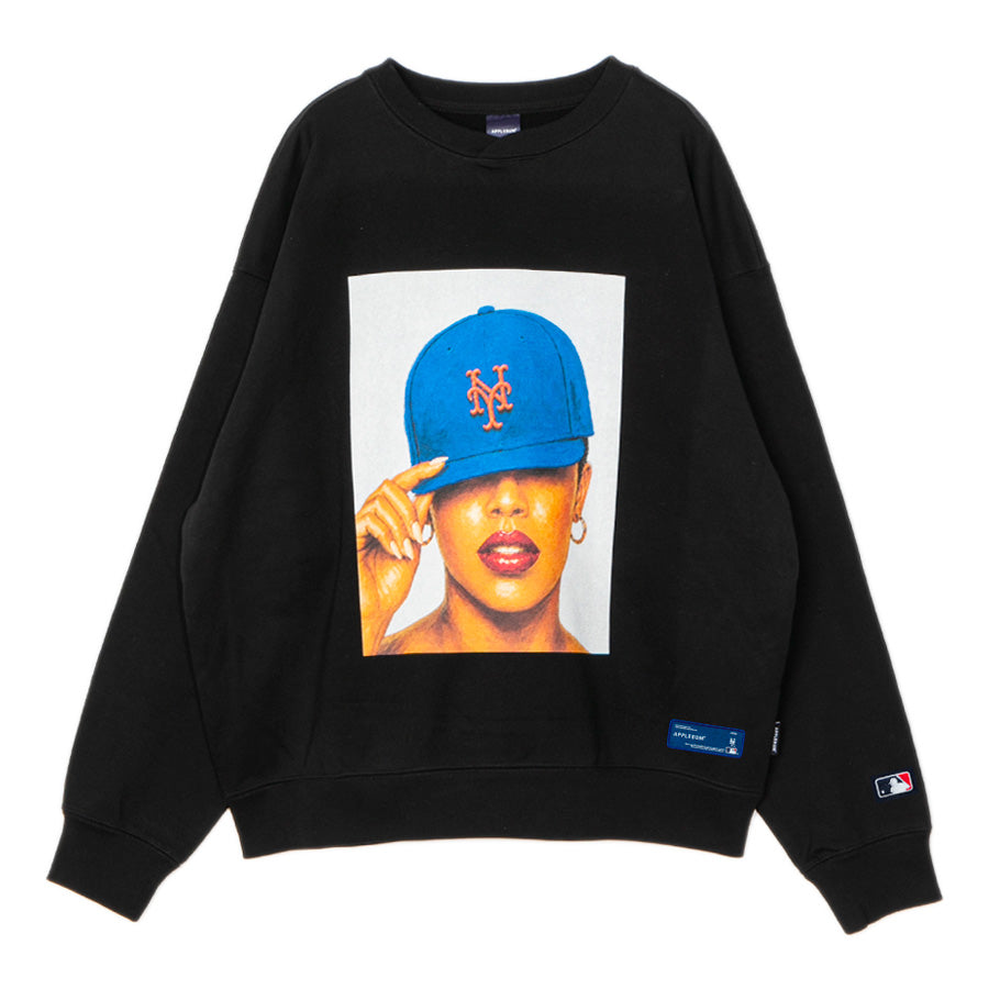 APPLEBUM METS GIRL CREW SWEAT クルースウェット ブラック 平置き正面 ML2620405M