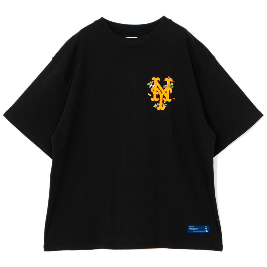 APPLEBUM NEW YORK METS LEAF LOGO T-SHIRT Tシャツ ブラック 正面 平置き ML2621101M
