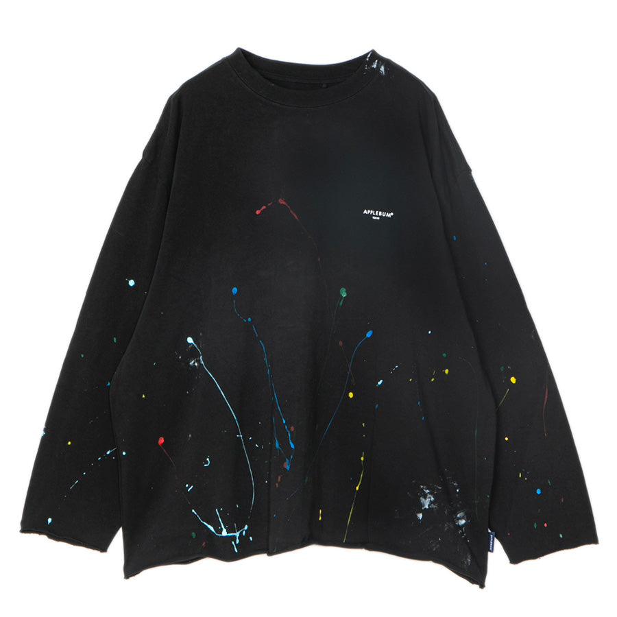 APPLEBUM PAINT CUT OFF L/S T-SHIRT ロングスリーブ Tシャツ ブラック 正面 平置き 2621104