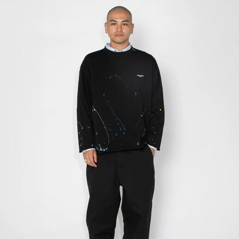 APPLEBUM PAINT CUT OFF L/S T-SHIRT ロングスリーブ Tシャツ ブラック モデル着用 正面 2621104