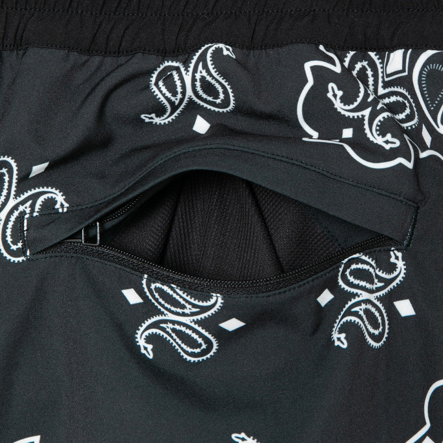 APPLEBUM Paisley Hoopers Shorts ブラック ファスナー付きバックポケット