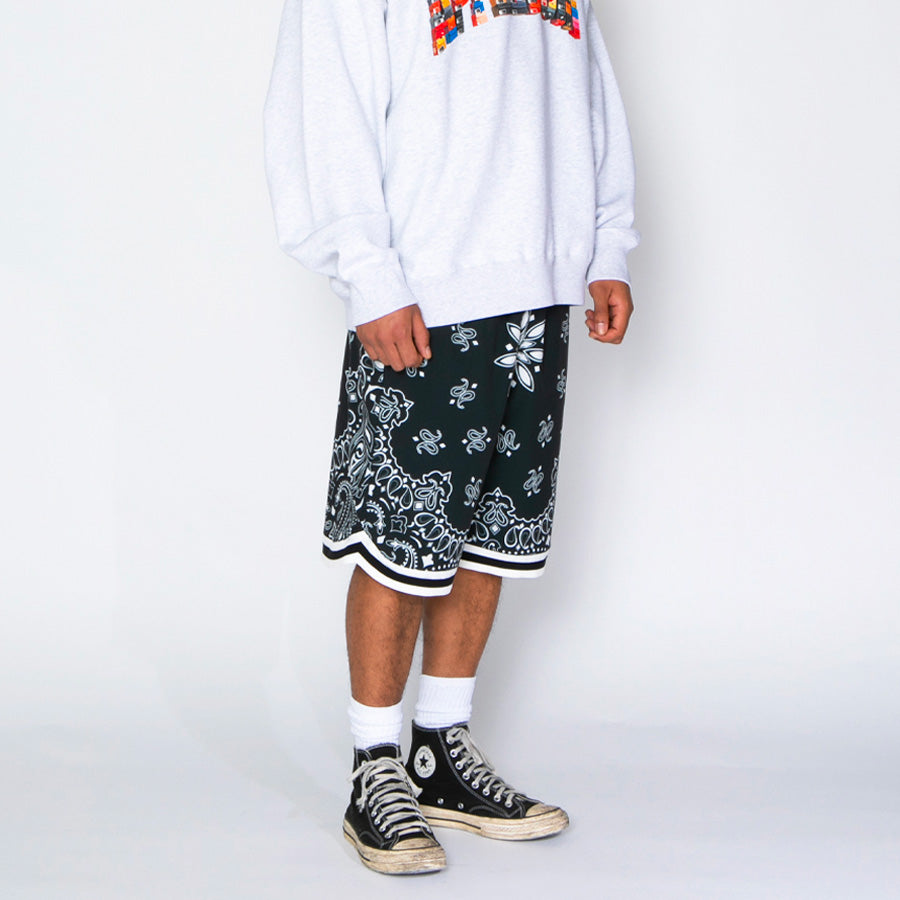 APPLEBUM Paisley Hoopers Shorts ブラック モデル着用 右斜め