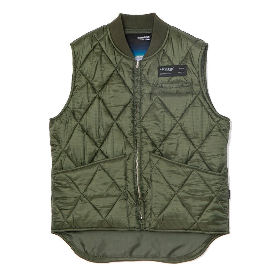 APPLEBUM QUILTING VEST キルティング ベスト オリーブ 正面 平置き 2620609