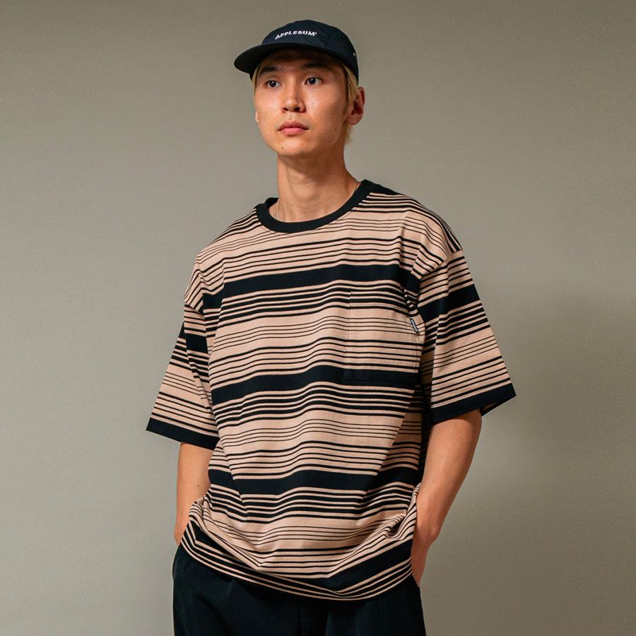 APPLEBUM ボーダーポケットTシャツ ベージュ 着用イメージ