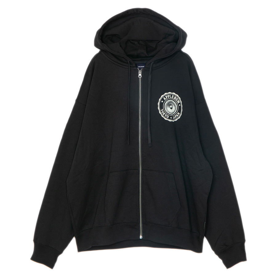 APPLEBUM SPEAKER EMBLEM ZIP HOODIE ジップパーカー ブラック 正面 平置き 2620416