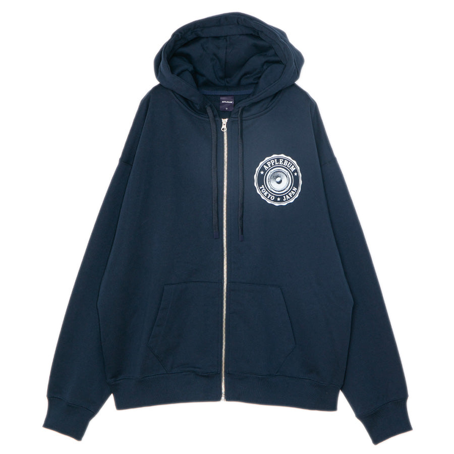 APPLEBUM SPEAKER EMBLEM ZIP HOODIE ジップパーカー ネイビー 正面 平置き 2620416